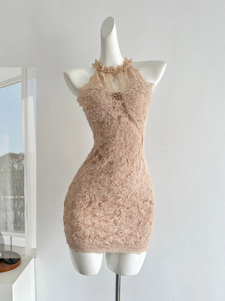 BXOXO Spring French Elegant Luxury Sexy New Mini Dress Women Hollow Out Lace Slim Bag Hip Evening Dress Female Casual Fashion Clothing