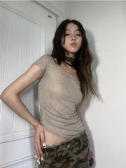 BXOXO Vintage Aesthetics T-shirts Women Grunge Printted Tees Gothic Irregular Tops Punk Streetwear Y2k Short Sleeve Hippie