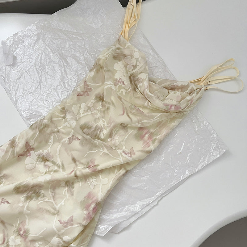 BXOXO - summer inspo Gentle Style Floral Print Backless Halter Dress Woman Elegant Casual Sleeveless Beachwear Sexy Slim Fit Dress 2025 Summer