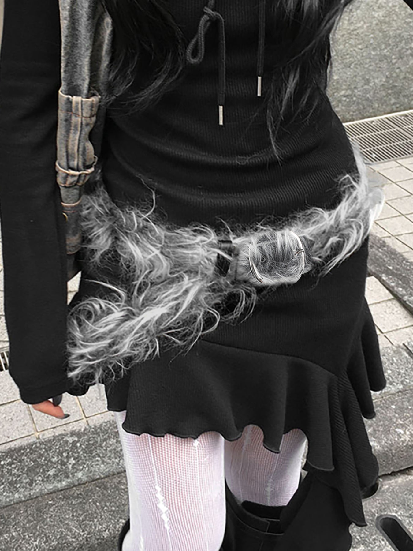 BXOXO - summer inspo Gray Faux Fur Spliced Leather Chic Design Belts Women  All-Match Y2k Exquisite Vintage Waist Accessories