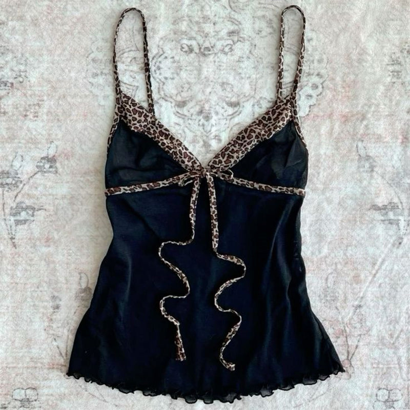 Bxoxo Y2K Women's Sleeveless Suspenders vintage Streetwear Harajuku Casual Fashion Hip Hop Punk Rock Gothic Leopard Bow Emo Girls Tops