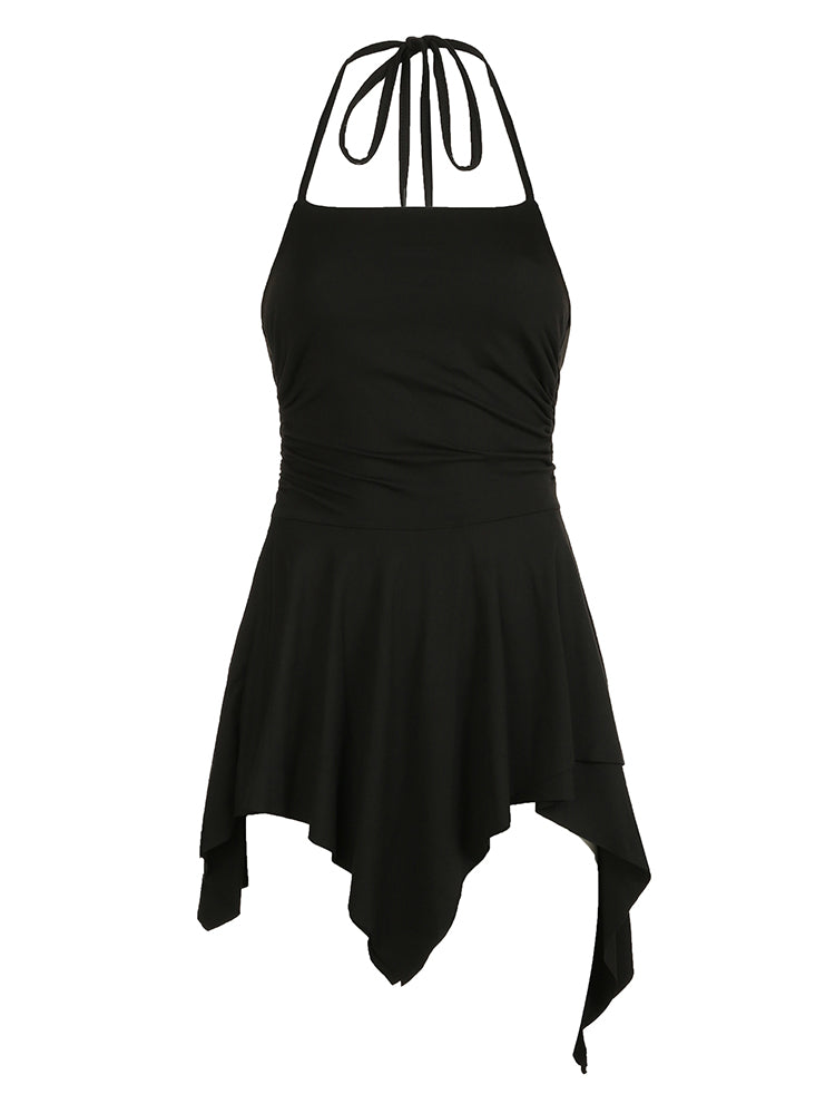 BXOXO - summer inspo Backless Halter Lace Up Sexy Boho Asymmetrical Short Dress For Women Sleeveless Skinny A Line Rave Baddie Vacation Outfits