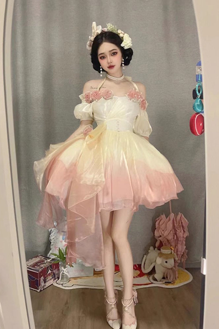 BXOXO - Gradient Gorgeous Bowknot Strawberry Princess Hanayome Short Sweet Lolita Jsk Dress 4 Colors