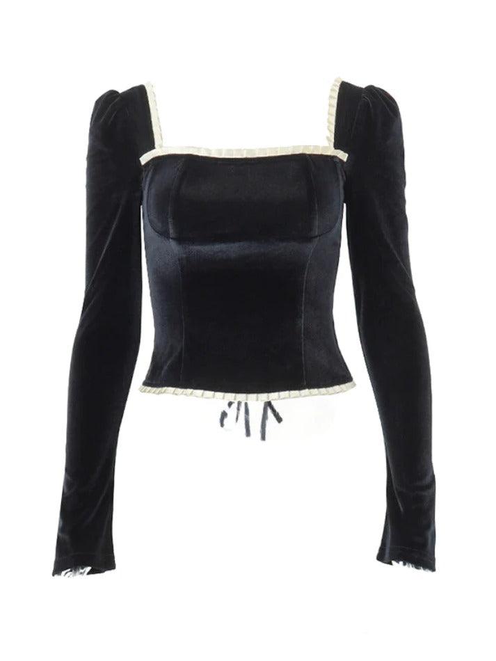 Velvet Square Neck Tie Back Long Sleeve Tee
