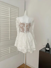 BXOXO France Elegant Fashion High End Evening Dress Women Embroidery Lace Fishbone Mini Party Dress Female Casual Chic Sexy Clothing