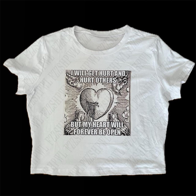 Bxoxo Women's crop tops punk gothic harajuku aesthetic street hip hop fashion all-match summer geometric pattern print slim crop tops