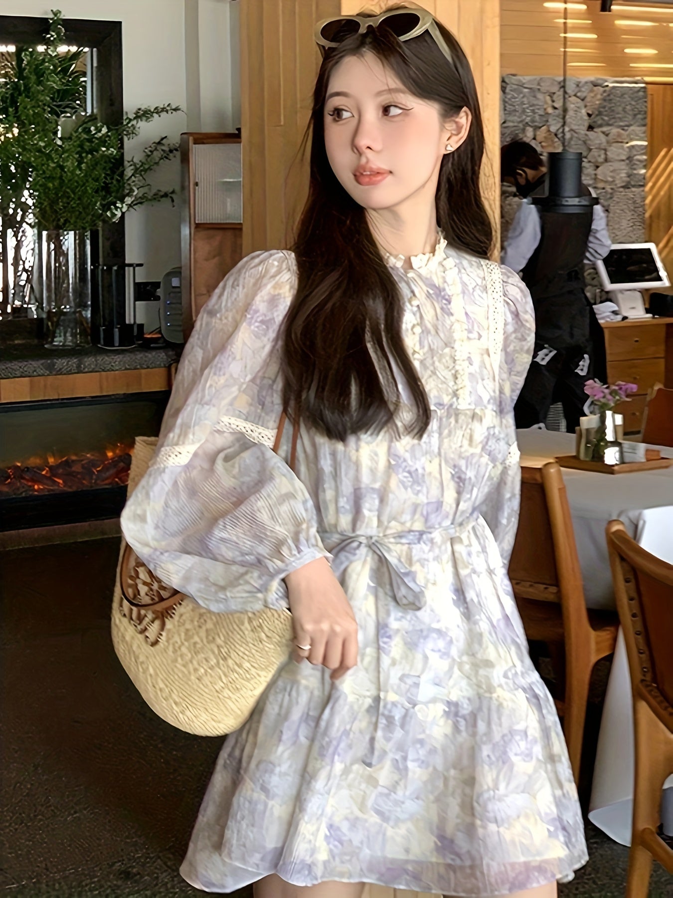 BXOXO [Feminine Spring French Retro Dress] Spring And Autumn Stitching French Retro Purple Dress Feminine Doll Skirt Gentle First Love Princess Skirt Tide