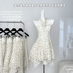 BXOXO - summer inspo Elegant Mini Dresses Women Sleeveless Polka Dot Halter Backless Dress Spring Summer Party Holiday Sexy Sweet Dress