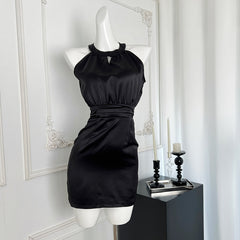 BXOXO - summer inspo Women Sexy Sleeveless Solid Color Dress French Temperament Halter Mini Dress Fashionable Slim Fit Dress