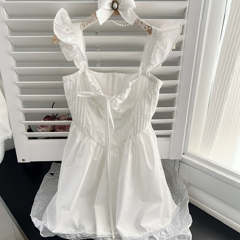 BXOXO - summer inspo 2025 Summer Fairy Backless Lace Patchwork Suspender Dresses Women's Slim Fit High Waist Elegant Mini Dress Fashion Chic