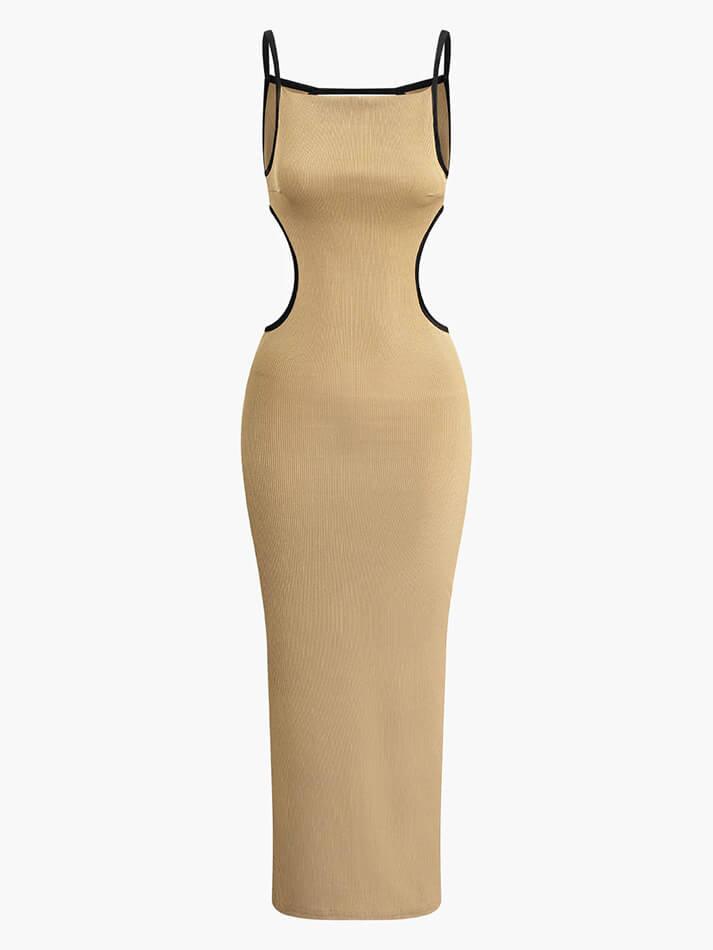 Contrast Cut Out Backless Slip Maxi Dress