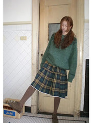 BXOXO Vintage Plaid Skirt Women Y2k Harajuku Japanese Preppy Style Long Checked Streetwear Retro Ruffle Skirts Aesthetics