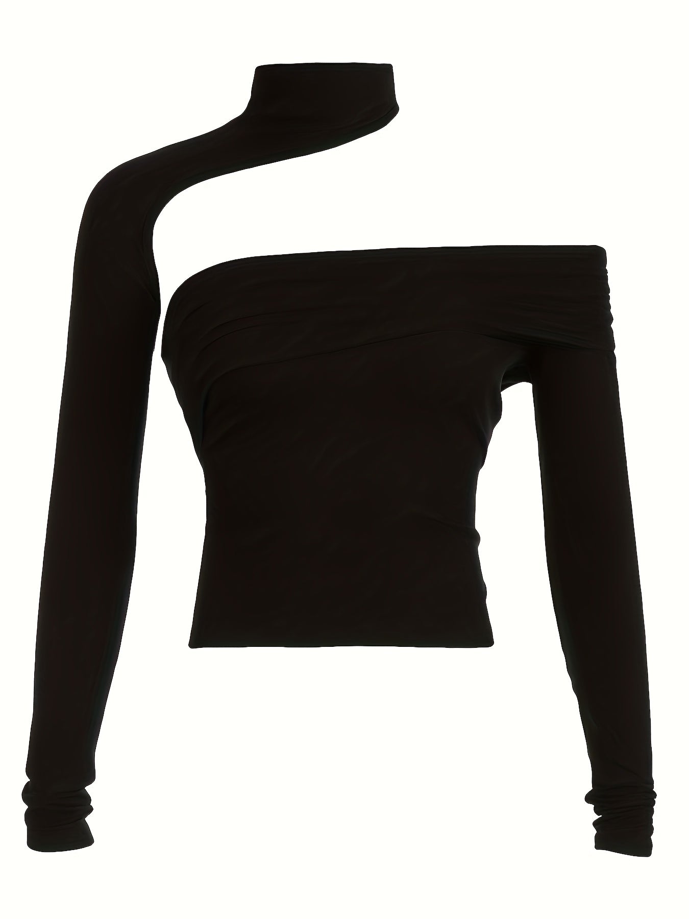 BXOXO [1pc Off-Shoulder T-Shirt] 1pc SassyGals Sexy Asymmetric Off-Shoulder T-Shirt for Women - Knit Polyester, Short Length, Solid Color, Slim Fit, Spring/Summer Fashion Top