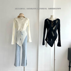 BXOXO - summer inspo Slim-fit Sexy Hollow-out Knitted Sweater Korean Fashion Vintage Party College Pullover Sweater