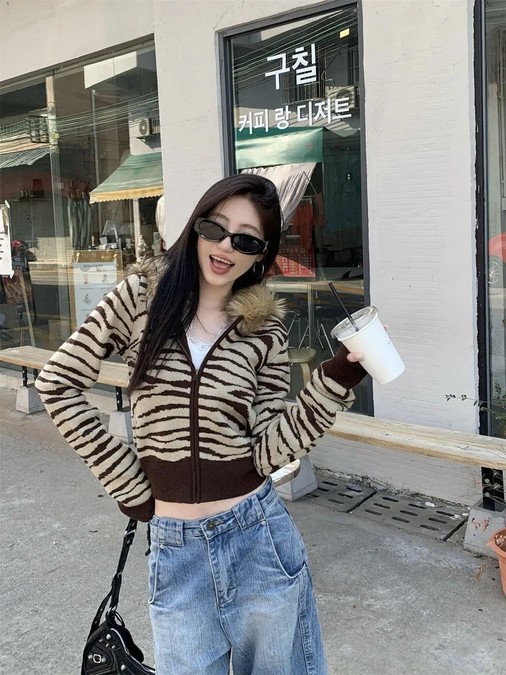 BXOXO Harajuku Zip Up Hoodies Winter Clothes Slim Streetwear Vintage Korea Punk Coats Emo Girl Fox Fur Sweatshirts Y2k Knit Hoodie Top