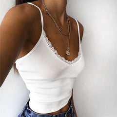 summer outfits inspo 2024ins Slim-Fit Backless Camisole Knitted Thread Eyelash Collar Vest Solid Color Blue Vest