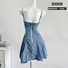 BXOXO - summer inspo Vintage Hot Girls Sexy Bandage Denim Slip Dress Women's Summer Slim High Waist Short Mini Dress