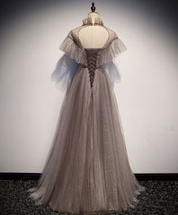 BXOXO Unique Tulle Long Prom Dress, Tulle Gray Evening Dress