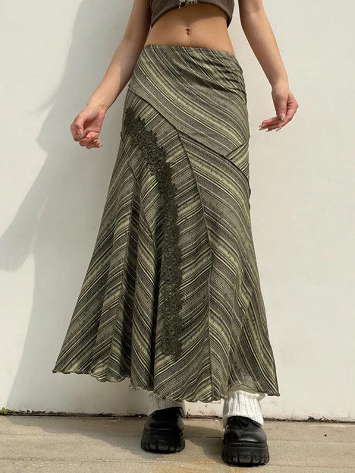 Vintage Print Irregular Pleated Bow Midi Skirt