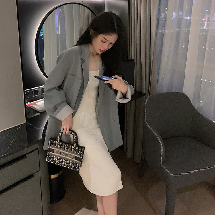 outfit inspo fall Knitted Sling Dress Spring/Summer New Slimming Elegant Bottoming Skirt with Overcoat Inner Dress Vest Skirt