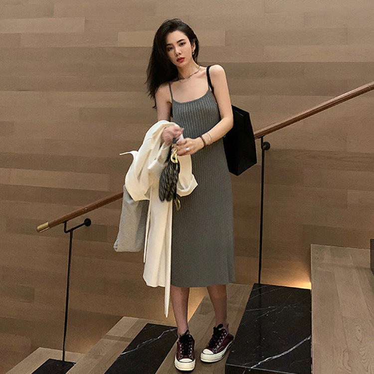 outfit inspo fall Knitted Sling Dress Spring/Summer New Slimming Elegant Bottoming Skirt with Overcoat Inner Dress Vest Skirt