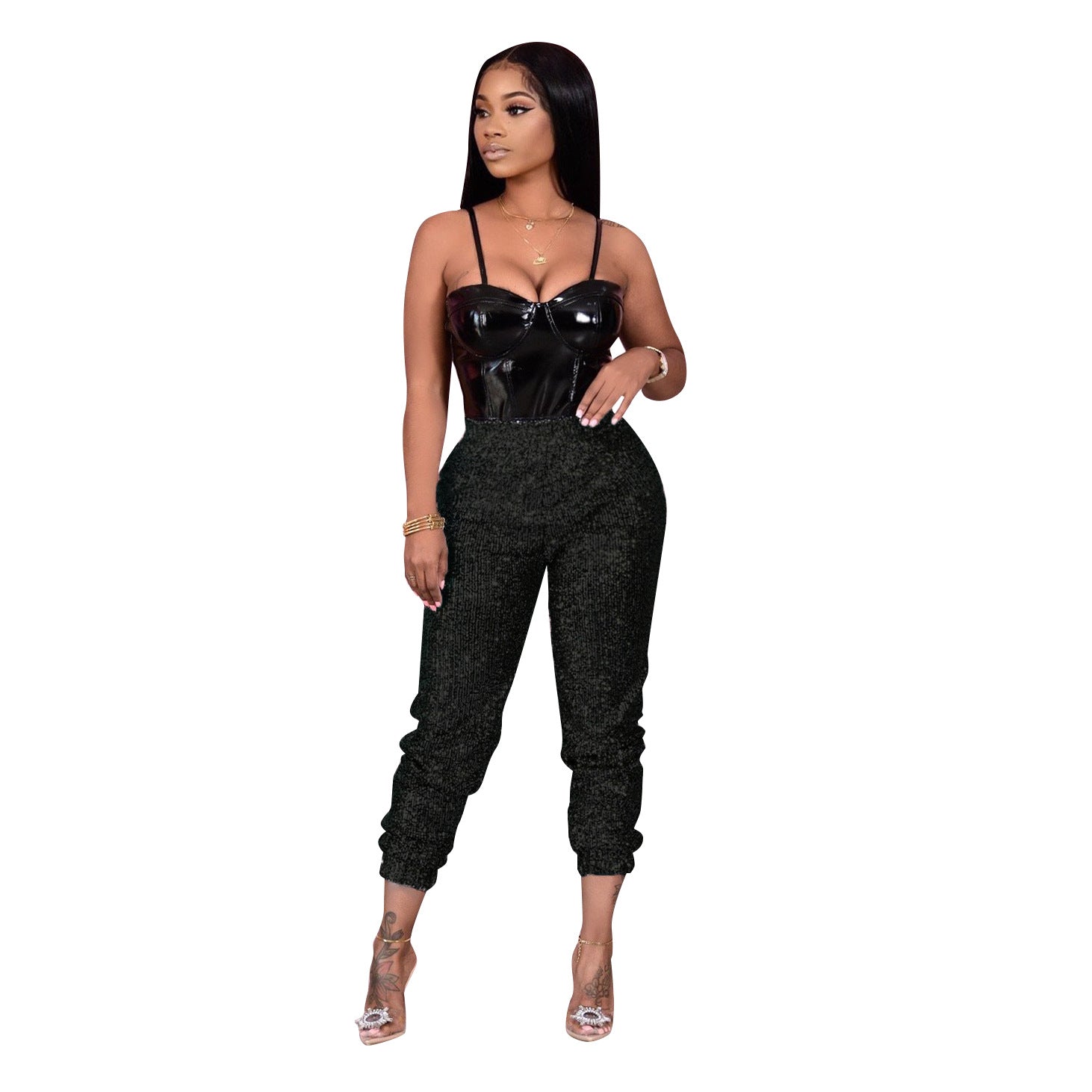 Autumn and Winter Stretch Sequined Women's Casual Bottoming Pants