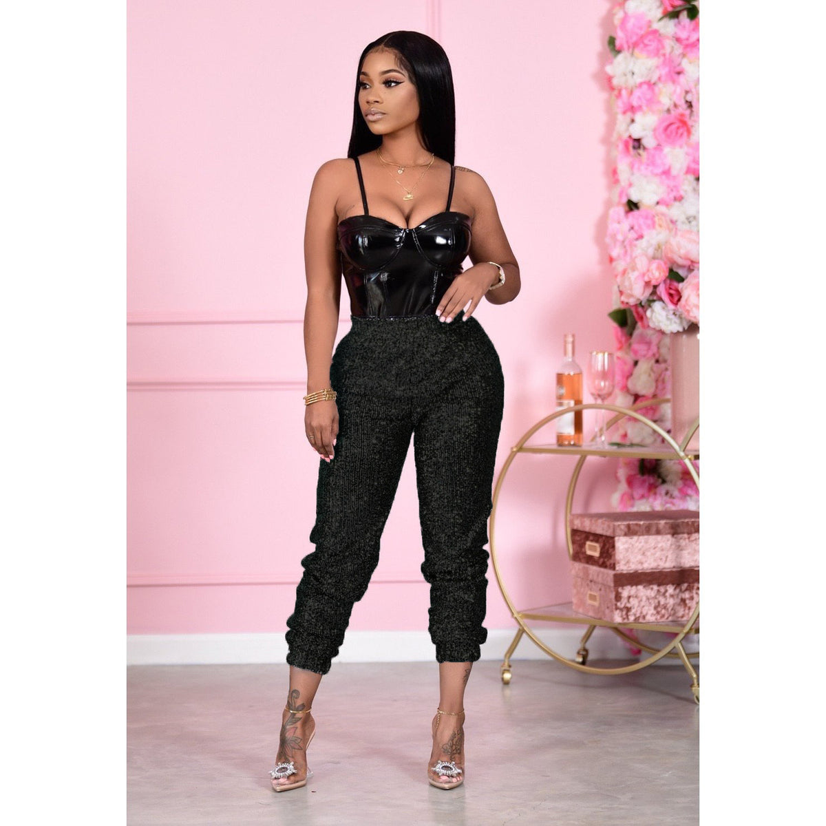 Autumn and Winter Stretch Sequined Women's Casual Bottoming Pants