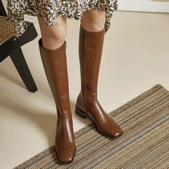 barn jacket outfits All-Leather Brown Boots Produced All Year round Women's Autumn High Heel Two-Layer Cowhide Fleece-lined Warm Knight