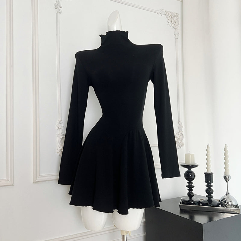 BXOXO - summer inspo Half Turtleneck Long Sleeve Solid Color Dress Korean Chic Elegant Dress Women Fashionable Slim Fit Dress Vestido