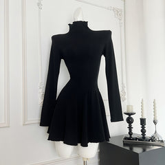BXOXO - summer inspo Half Turtleneck Long Sleeve Solid Color Dress Korean Chic Elegant Dress Women Fashionable Slim Fit Dress Vestido
