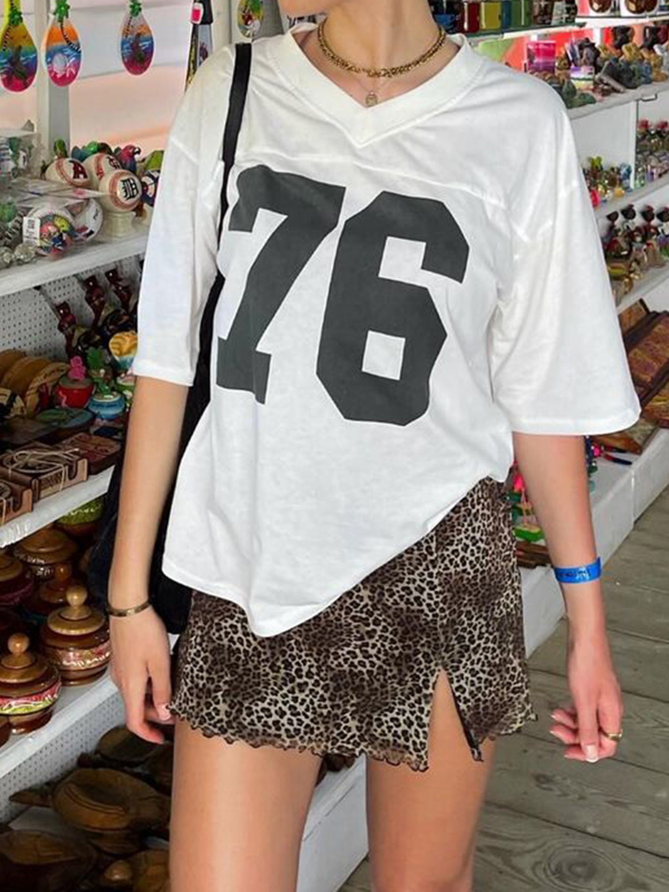 BXOXO - summer inspo Digital Print Casual Loose White T Shirts For Women V Neck Short Sleeve Preppy Streetwear Summer Top Tees Football Jersey