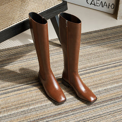 barn jacket outfits All-Leather Brown Boots Produced All Year round Women's Autumn High Heel Two-Layer Cowhide Fleece-lined Warm Knight