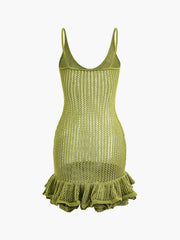 Open Knit Ruffle Hem Cami Mini Dress