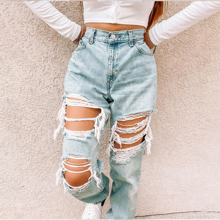 hipster Women's Ripped Fashion Casual Denim Trousers