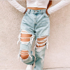 hipster Women's Ripped Fashion Casual Denim Trousers