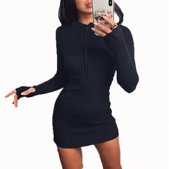 dress to impress outfits Autumn and Winter Women's Neckline Zipper All-Match Sexy Long-Sleeved Dress Slim-Fit Hip Skirt
