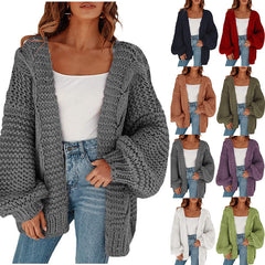 90s fashion Autumn and Winter New Loose Casual Lantern Long-Sleeved Cardigan Sweater Coat for Women