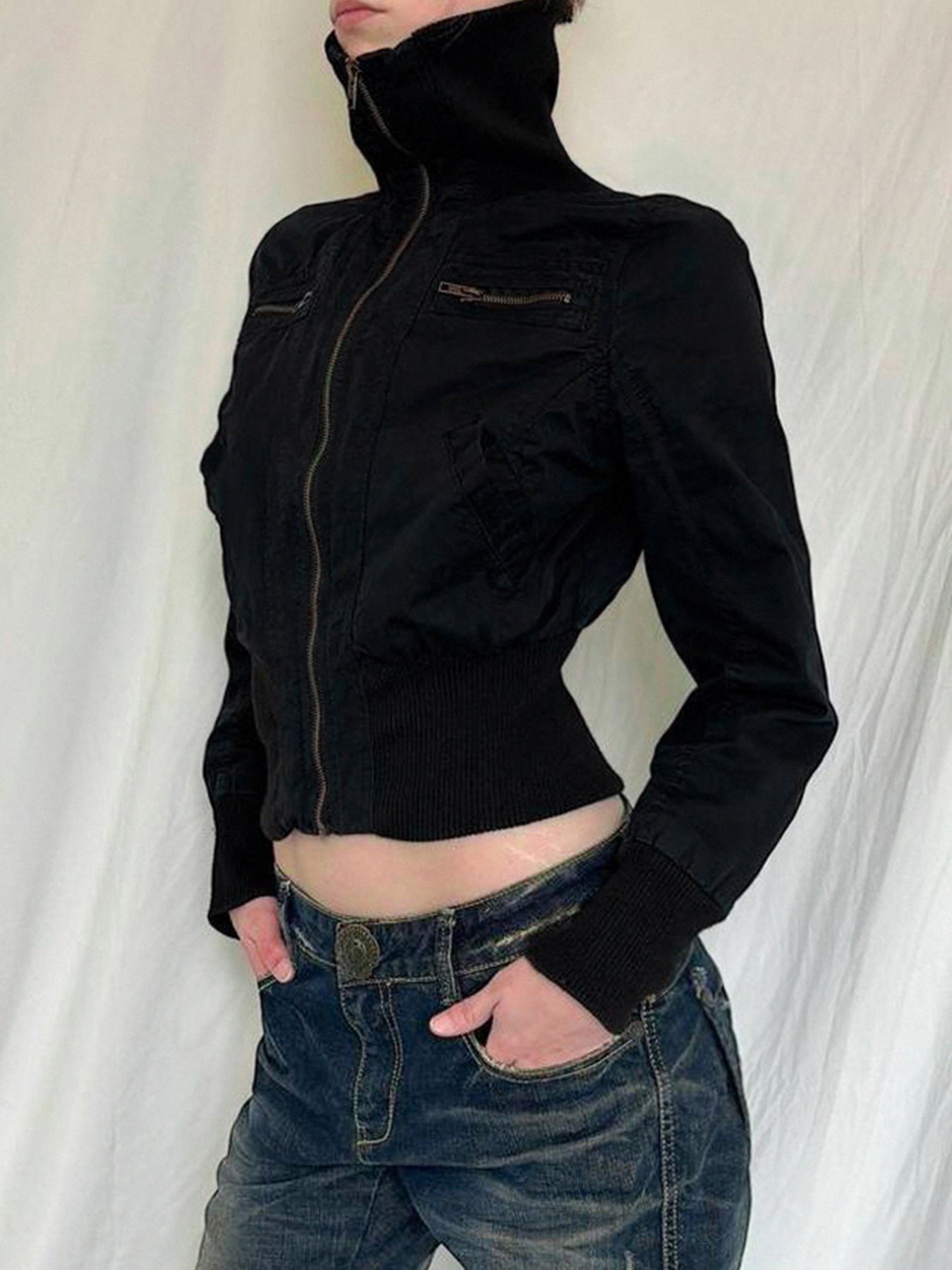 BXOXO - summer inspo Korean Street Style Black Zip Up Turtleneck Slim Long Sleeve Bomber Jackets For Women Autumn New Fashion Gothic Outwears