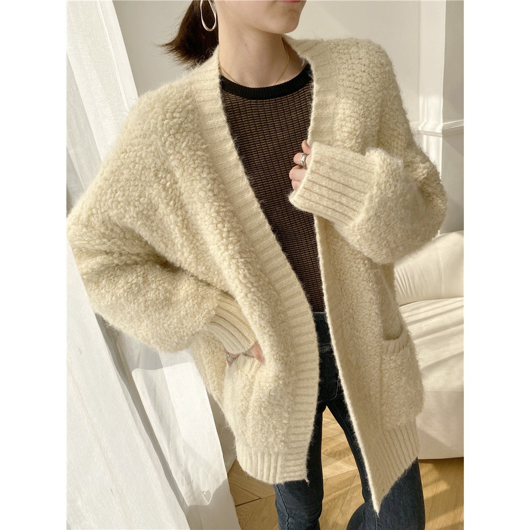 discover style ideas [] Quality Wool Thick Sweater Cardigan Coat for Women Autumn and Winter New Lazy Soft Glutinous Loose Sweater