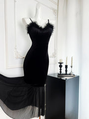 BXOXO - summer inspo French Style Elegant Velvet Suspender Dress For Women's Autumn New Black Temperament Fishtail Evening Dress