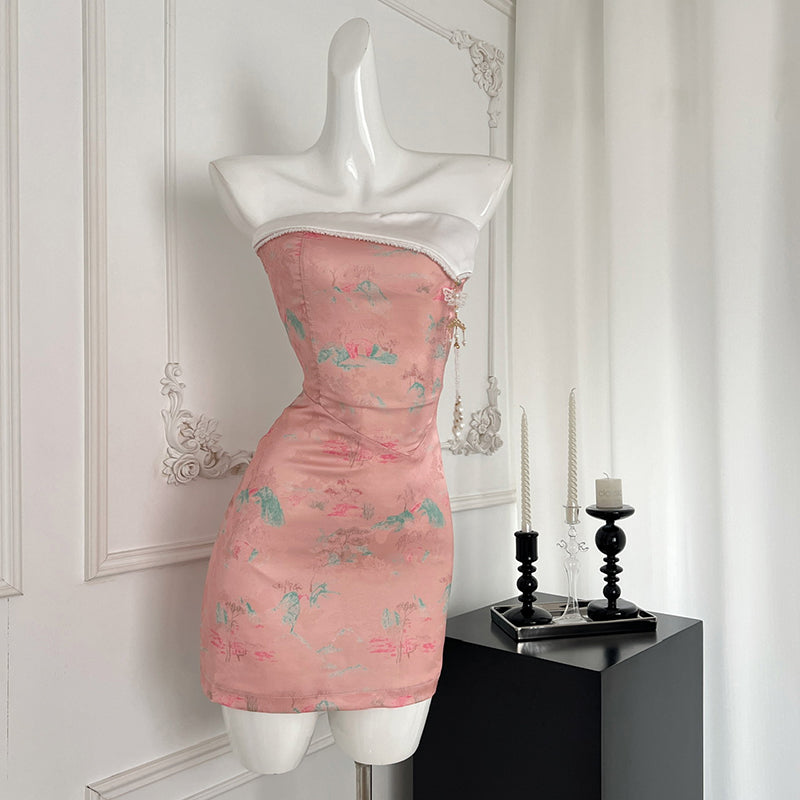 BXOXO - summer inspo Women's Sleeveless Dress Summer New Chinese Style Fashion Suspender Dress Chic Design Slim Fit Short Skirt