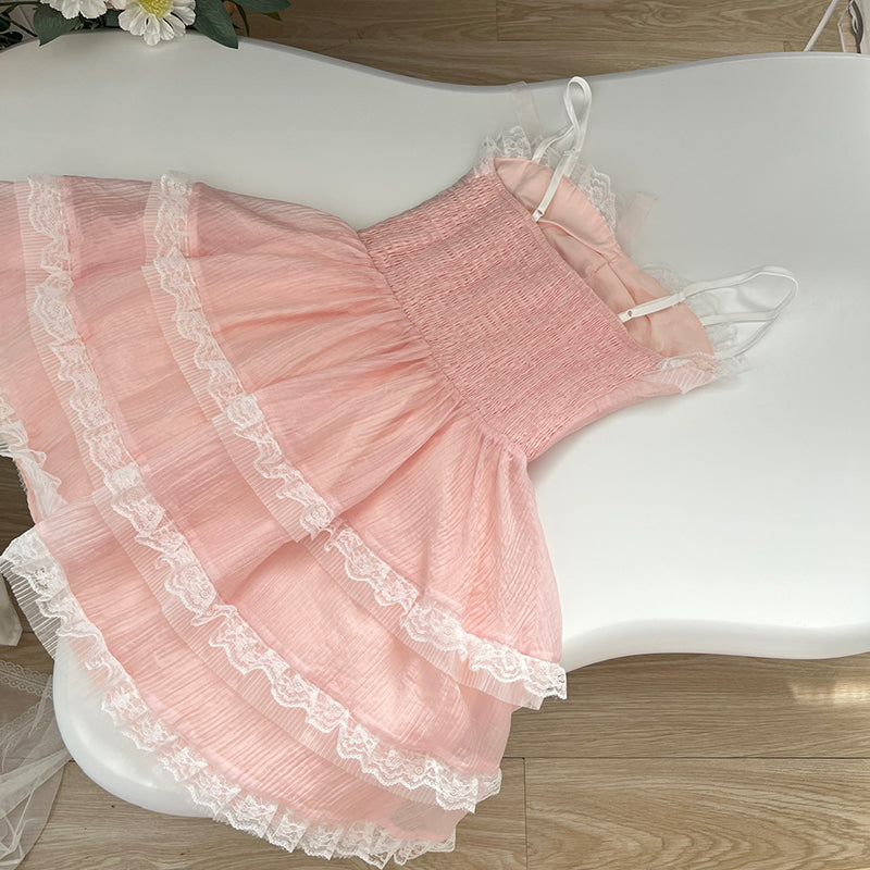 BXOXO - summer inspo Summer New Sweet Princess Style Suspender Dress Women Lace Ballet Short Dress Fashion High Waist Puffy Party Dresses