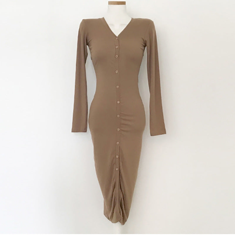 leapord halloween outfit Women's Slim-Fit Low-Cut Dress with Long Sleeves Dress