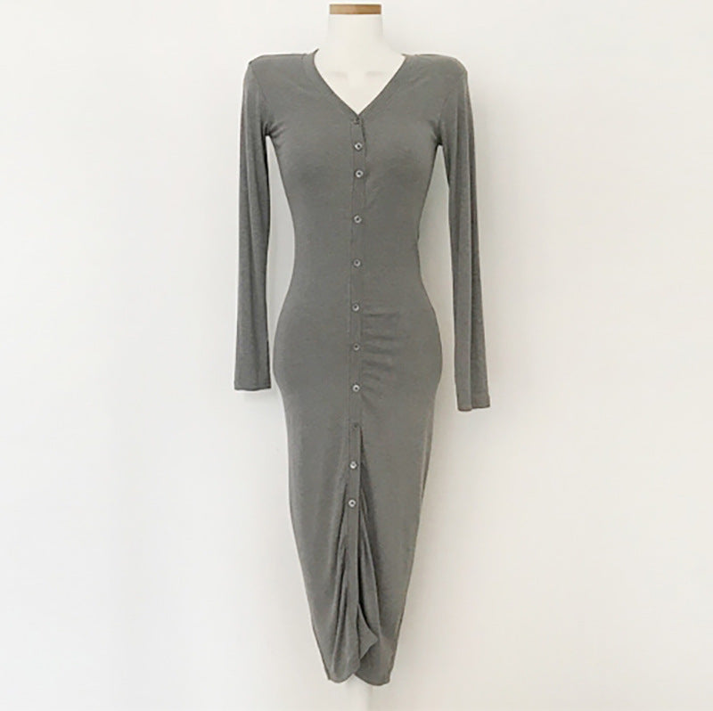 leapord halloween outfit Women's Slim-Fit Low-Cut Dress with Long Sleeves Dress