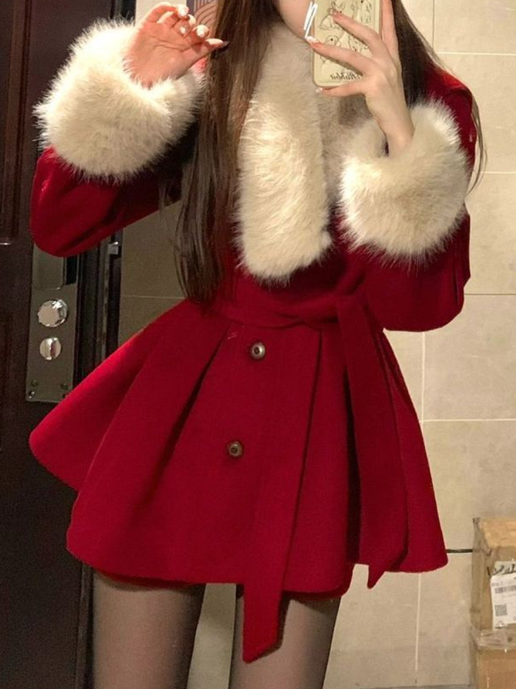 BXOXO party look inspos Christmas Red Elegant Y2k Two Piece Set Women Patchwork Vintage Y2k Warm Shorts Set Female Korean Casual New Year Clothes