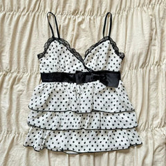 BXOXO Sweet Girl Camis Lace Korea Kawaii Loose Polka Dot Sexy Bow Harajuku Women Clothing Aesthetic Tank Top Femme Grunge Y2k Crop Top