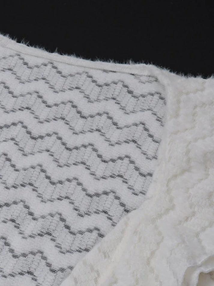 Wavy Pattern V Neck Tie Front Long Sleeve Knit
