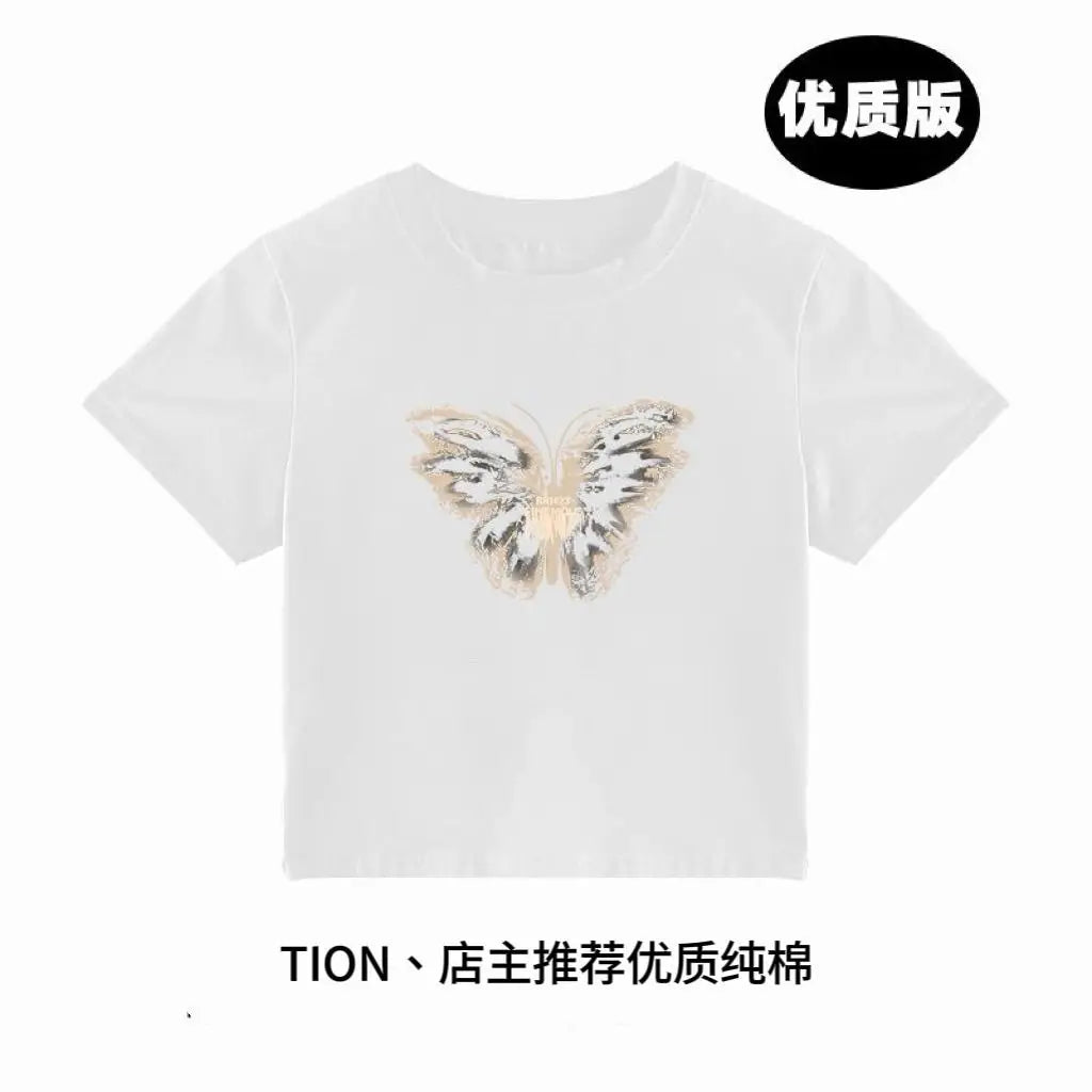 BXOXO Y2k Summer T shirts Cropped Tops Women Clothes Vintage 90s Short Sleeve Sexy O-Neck Punk Streetwewar Tee Goth Femme T shirt Top