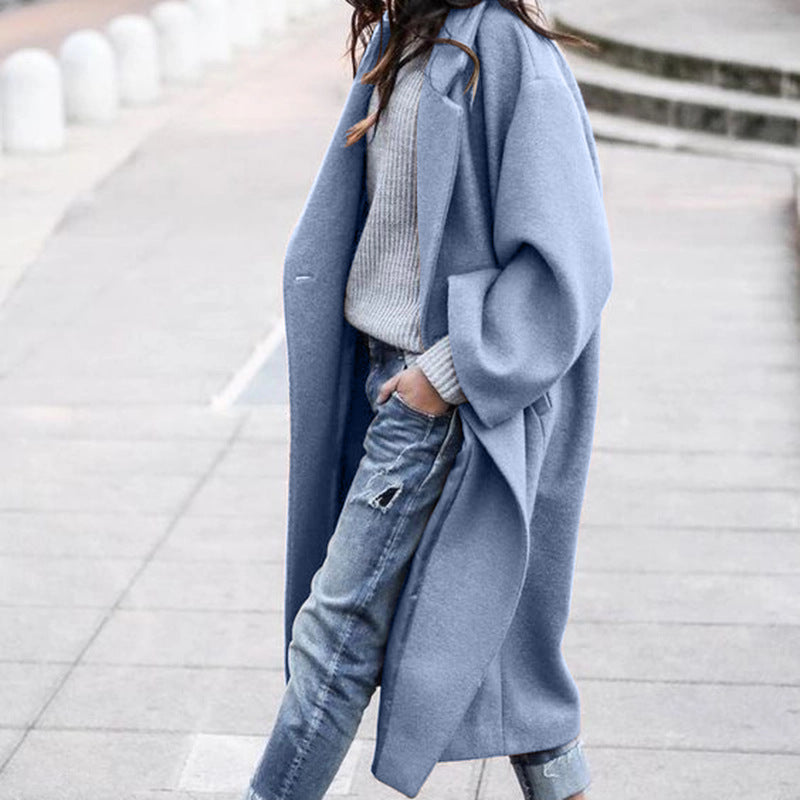 outfit inspo fall Autumn and Winter New Women's Casual Long Solid Color Warm Woolen Coat