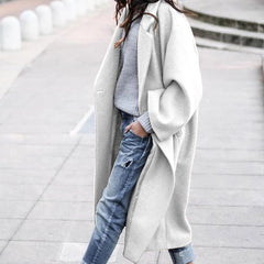 casual fall outfits Coat Autumn and Winter Women's Casual Long Solid Color Warm Woolen Coat